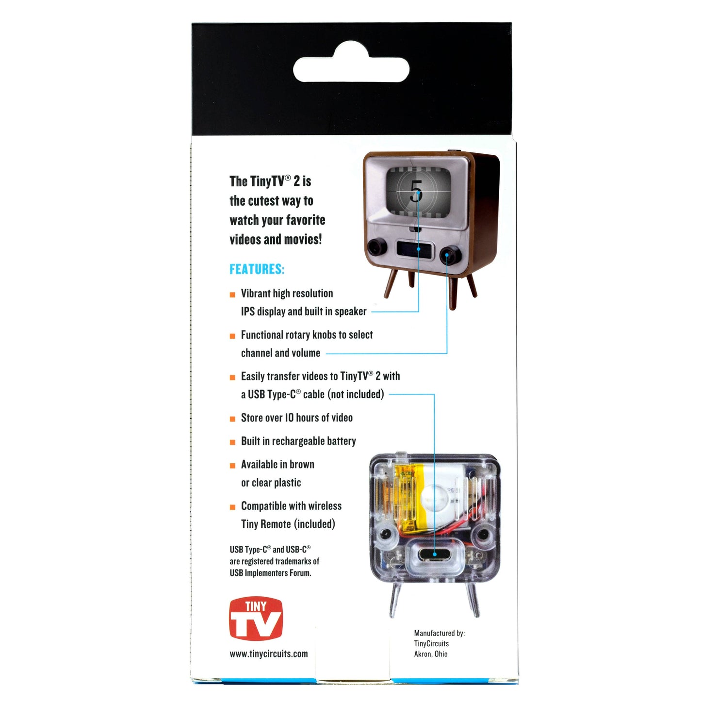 TinyCircuits - TinyTV® 2 with Tiny Remote: Brown