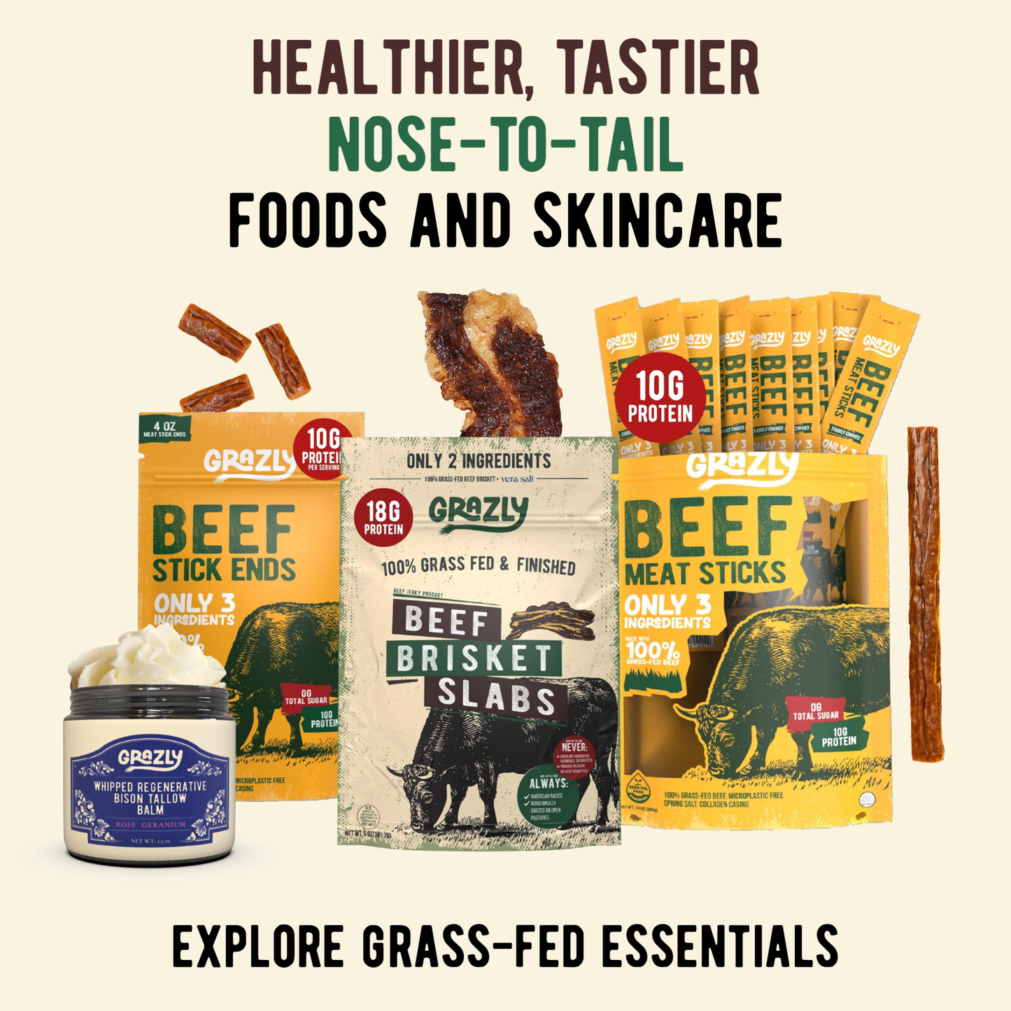 Grazly - Beef Brisket Slabs - 100% Grass-Fed & Finished - 2oz Bag
