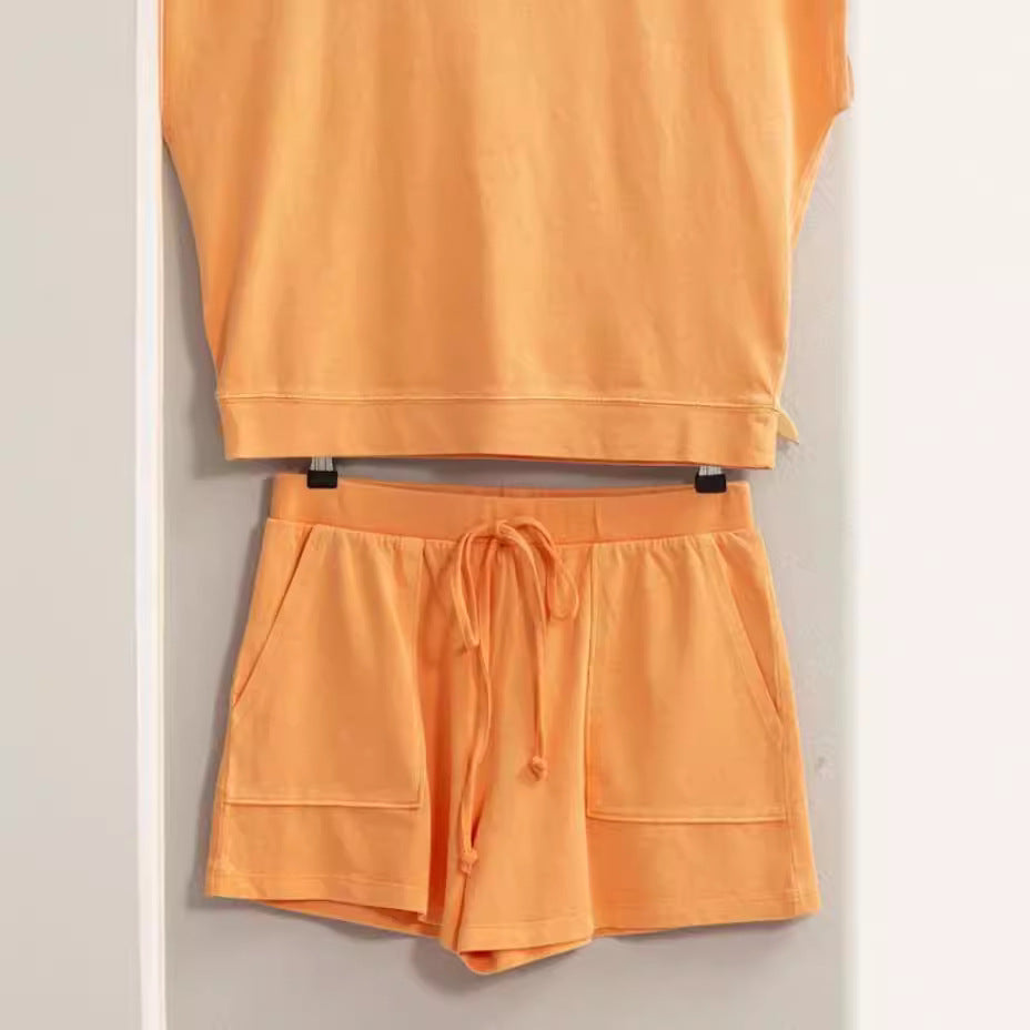 Women's 100 Cotton Solid Color Home Shorts Casual Simple Outdoor Suit