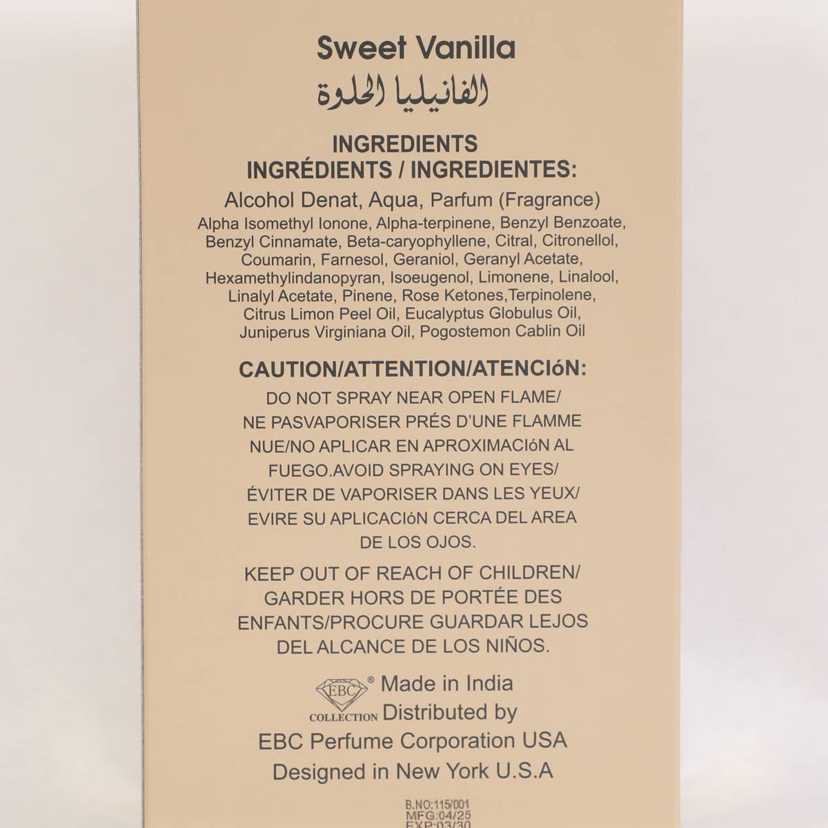 MYS Wholesale Inc - Sweet Vanilla Spray Perfume Eau de Parfum for Women
