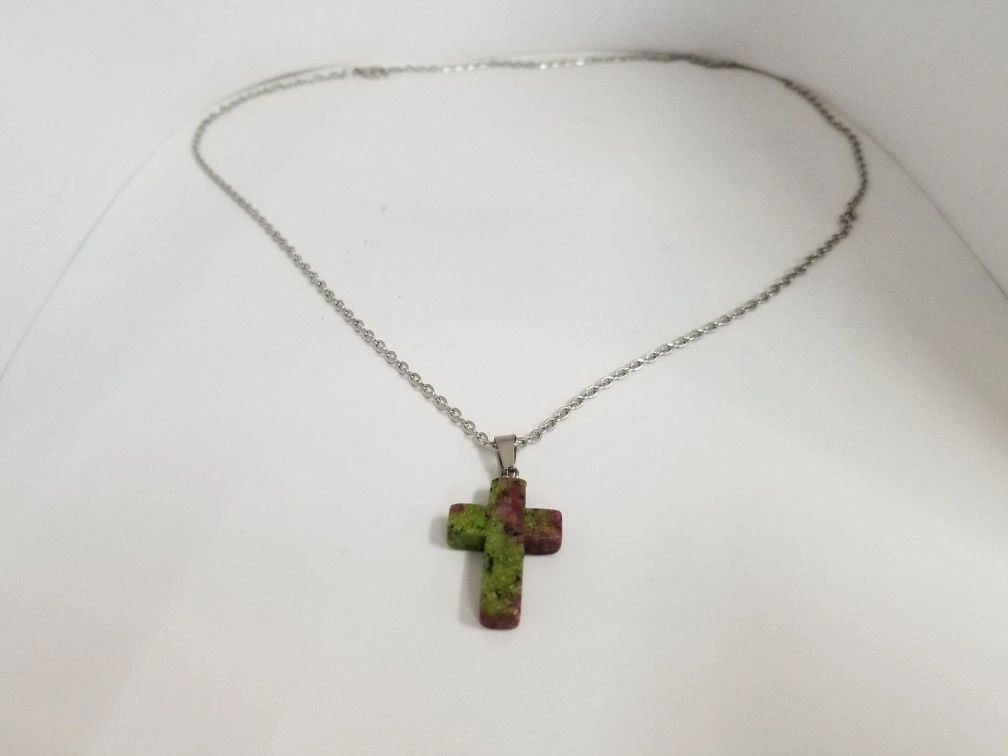 Cut Quartz Crucifix Necklace