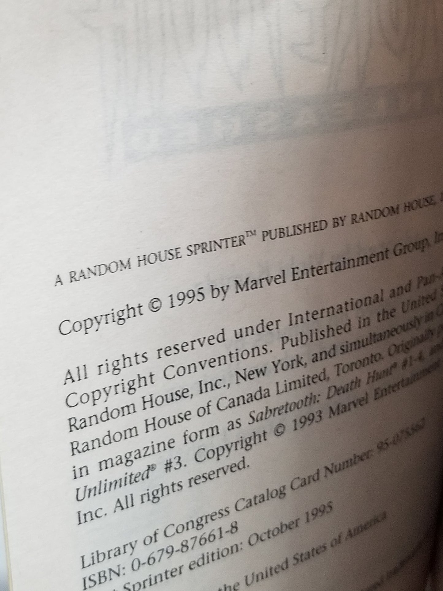 Marvel X-Men Sabretooth Unleashed 1995 Book