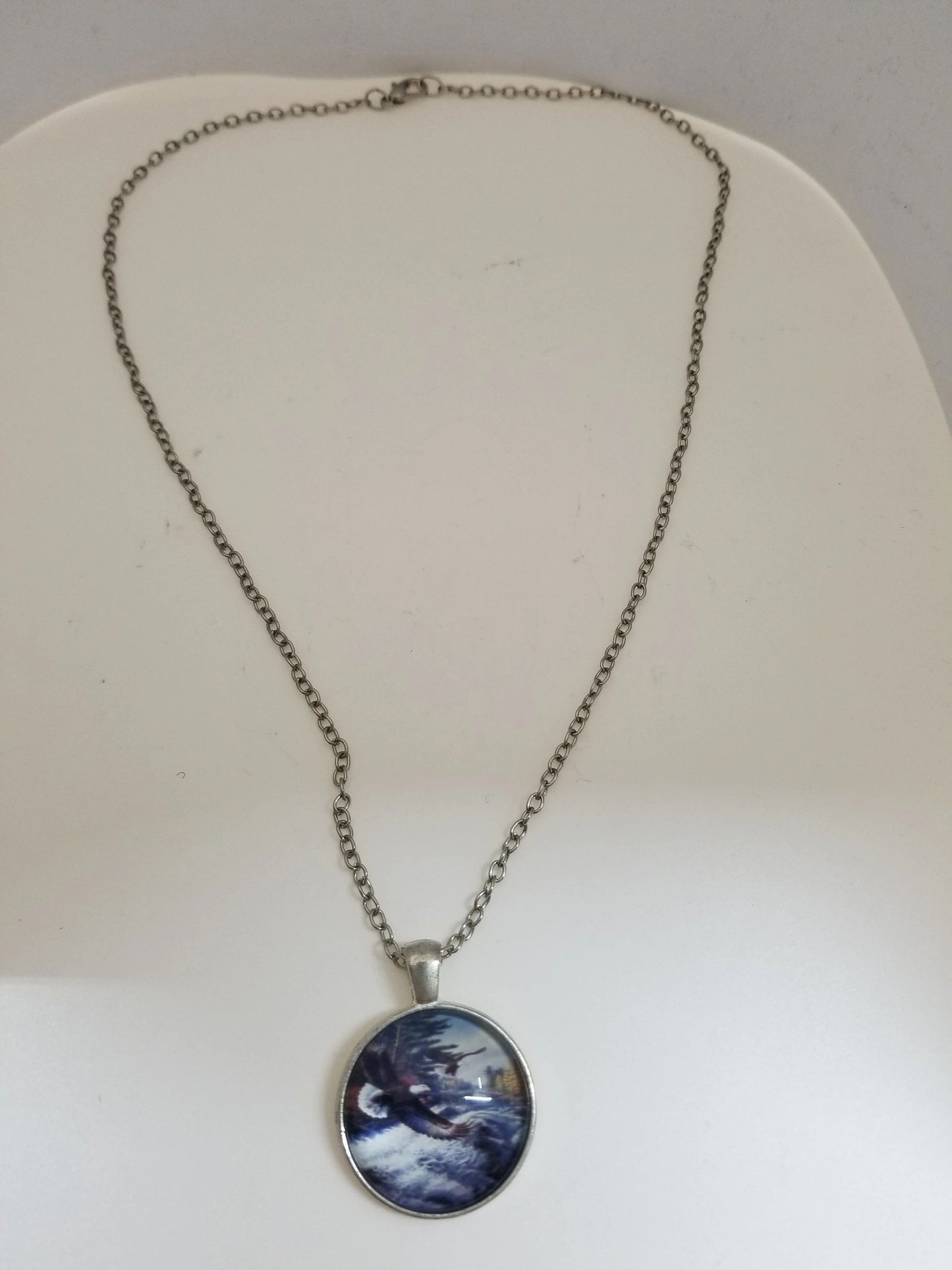 Silver-backed Mural Medallion w/ Chain Necklace