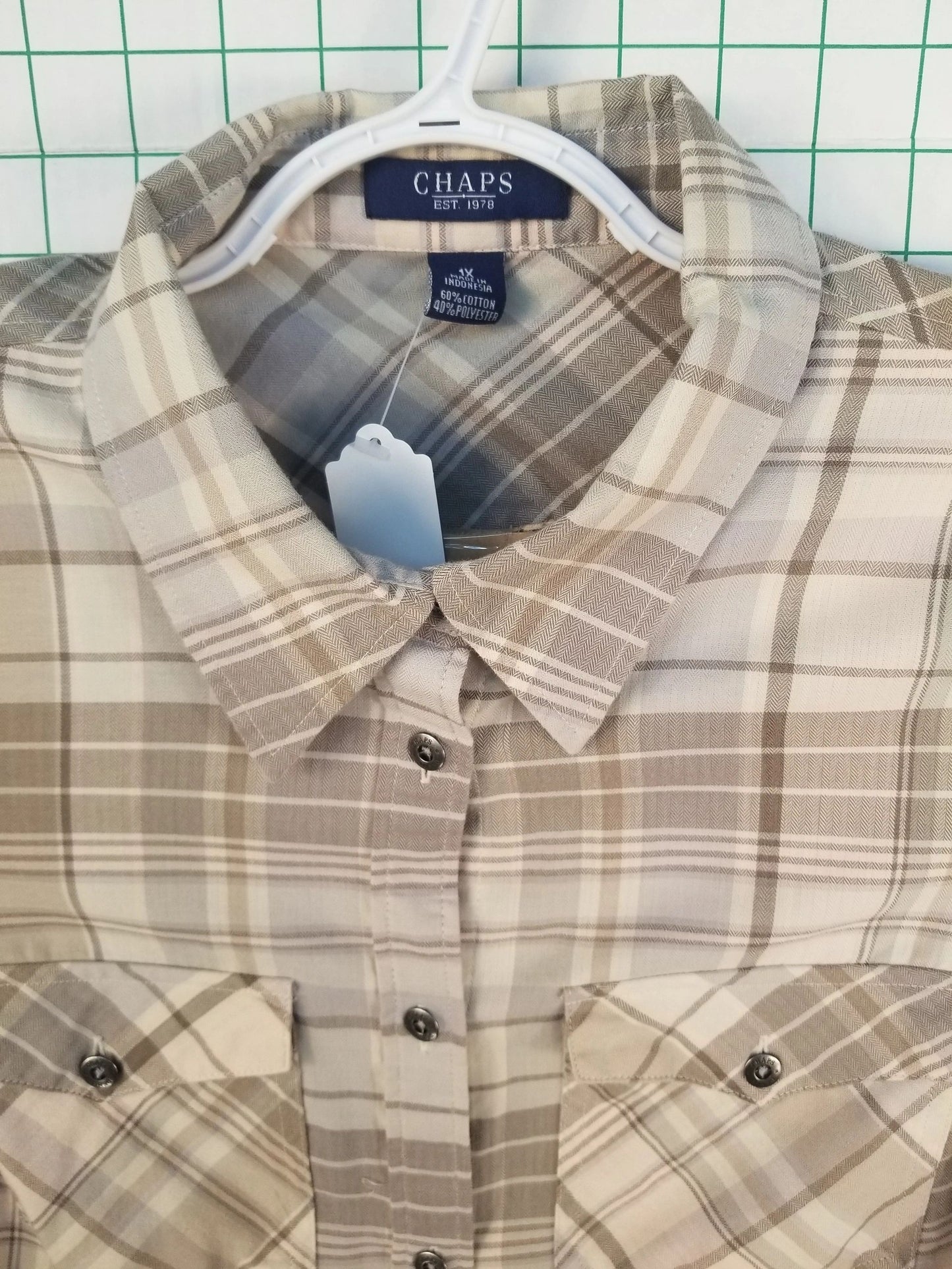 Chaps Brown Plaid Long Sleeve Button Up