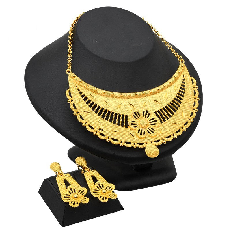 24K Gold Plated Dubai Bridal Necklace Two-piece Earrings Set Pack