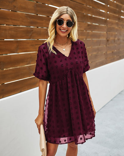 Solid Color Dotted Chiffon Little-girl Style Clothes Women's Dress