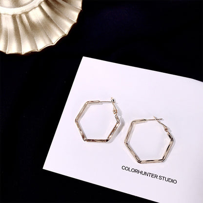 S925 Silver Geometric Hexagonal Circle Exaggerated Ear Clip