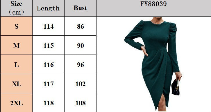 Round Neck Elegant Waist Irregular Slit Dress