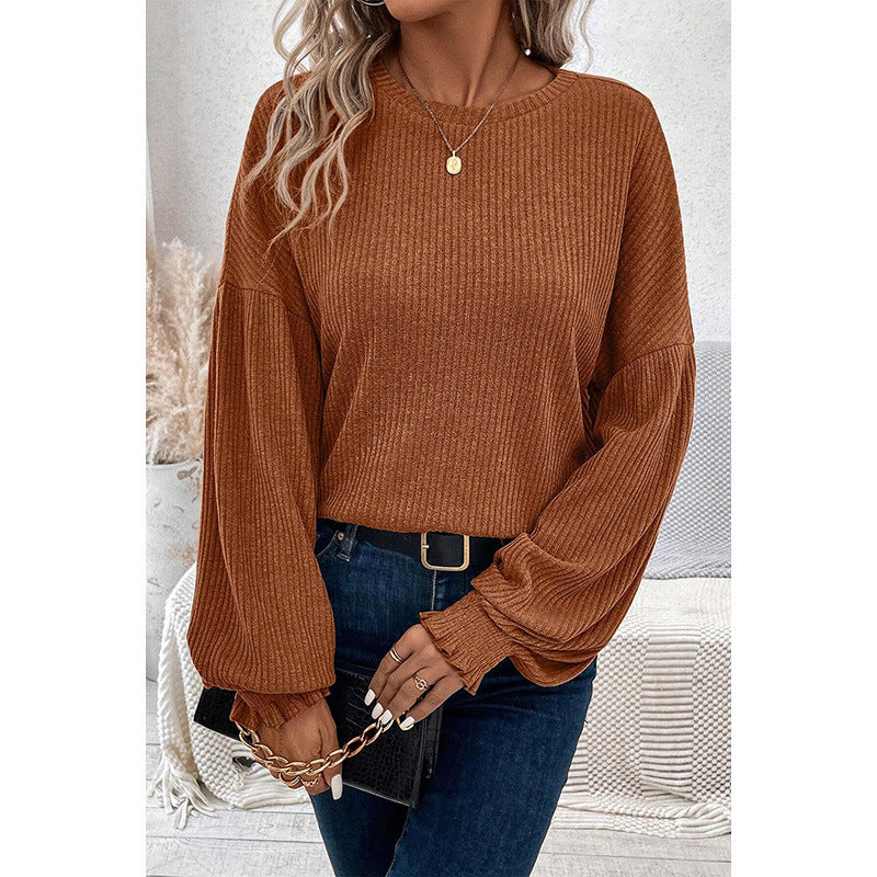 Solid Color Drop-shoulder Long-sleeve T-shirt Casual Loose Bottoming Shirt