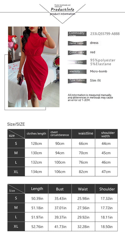 Sexy Style Solid Color Stand-up Collar Cinched Split Dress