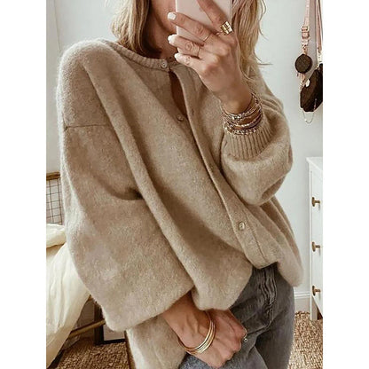 Long Sleeve Knitted Cardigan Sweater Lantern Sleeve