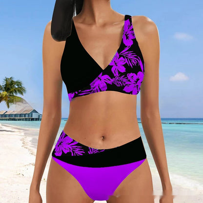 European And American Swimwear Halter Lace-up Printed Swimsuit