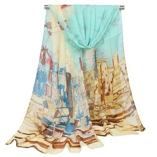 Women's Silk Scarf Sailing Oil Painting Printed Scarf