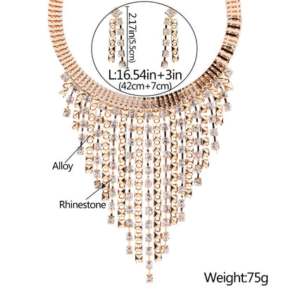 Creative Fashion Multi-layer Tassel Diamond Necklace And Earrings Suite