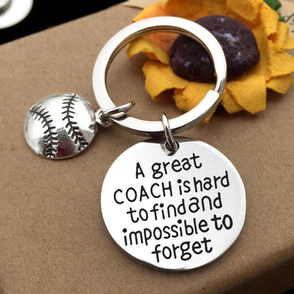 Stainless Steel Lettering Keychain Basketball Baseball Charm Key Ring Decorations