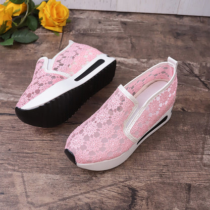 Lace Mesh Shoes Women Flats Inner Heightened Platform Casual Shoes