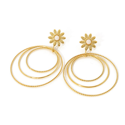 18K Gold Titanium Steel Multi-layer Circle Flower Earrings