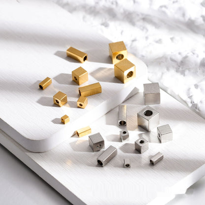 Stainless Steel Cube Interval Beads Loose Accessories