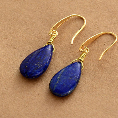 Lapis Lazuli Drop Pendant Handmade Earrings Elegant European And American Popular