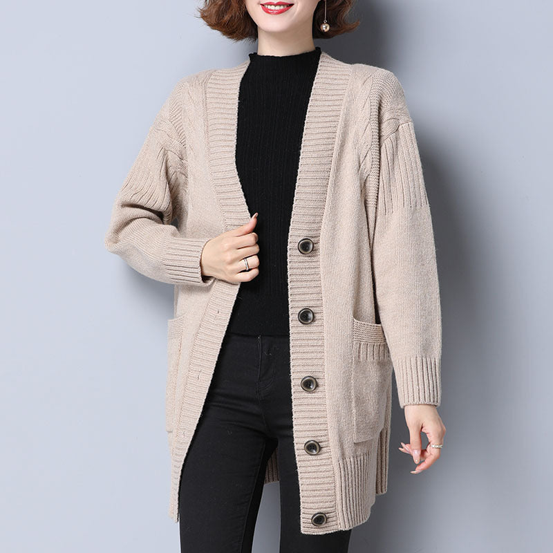 Women's Knitted Loose Mid-length Sweater Cardigan Coat