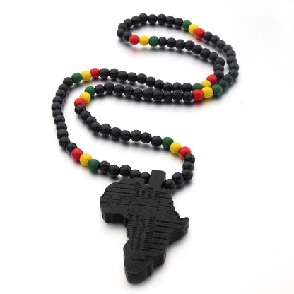 Africa Map Wooden Pendant Ornaments Necklace