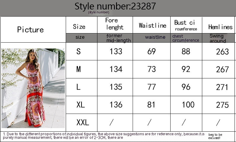 Retro Exotic Style Printed Dress Bohemian Halter Beach Dress Women