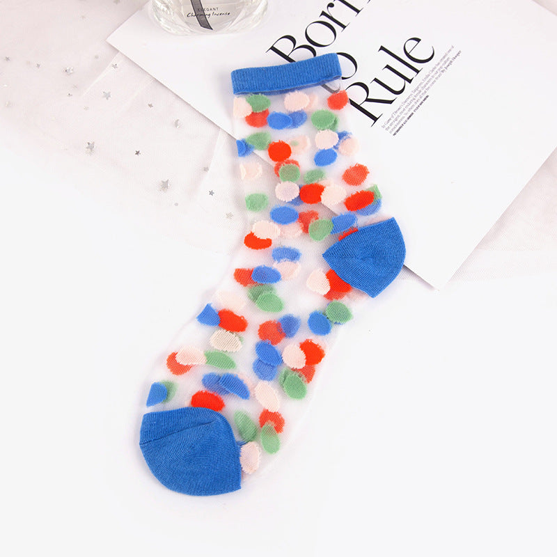 Glass Silk Socks Mid-calf Women's Crystal Socks Polka Dot Wholesale