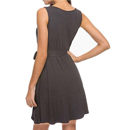 Sleeveless V-neck Belt Dress Women