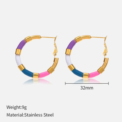 INS Colorful Oil Necklace Stainless Steel Earrings