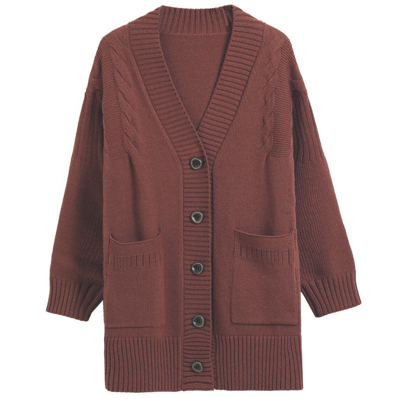 Women's Knitted Loose Mid-length Sweater Cardigan Coat