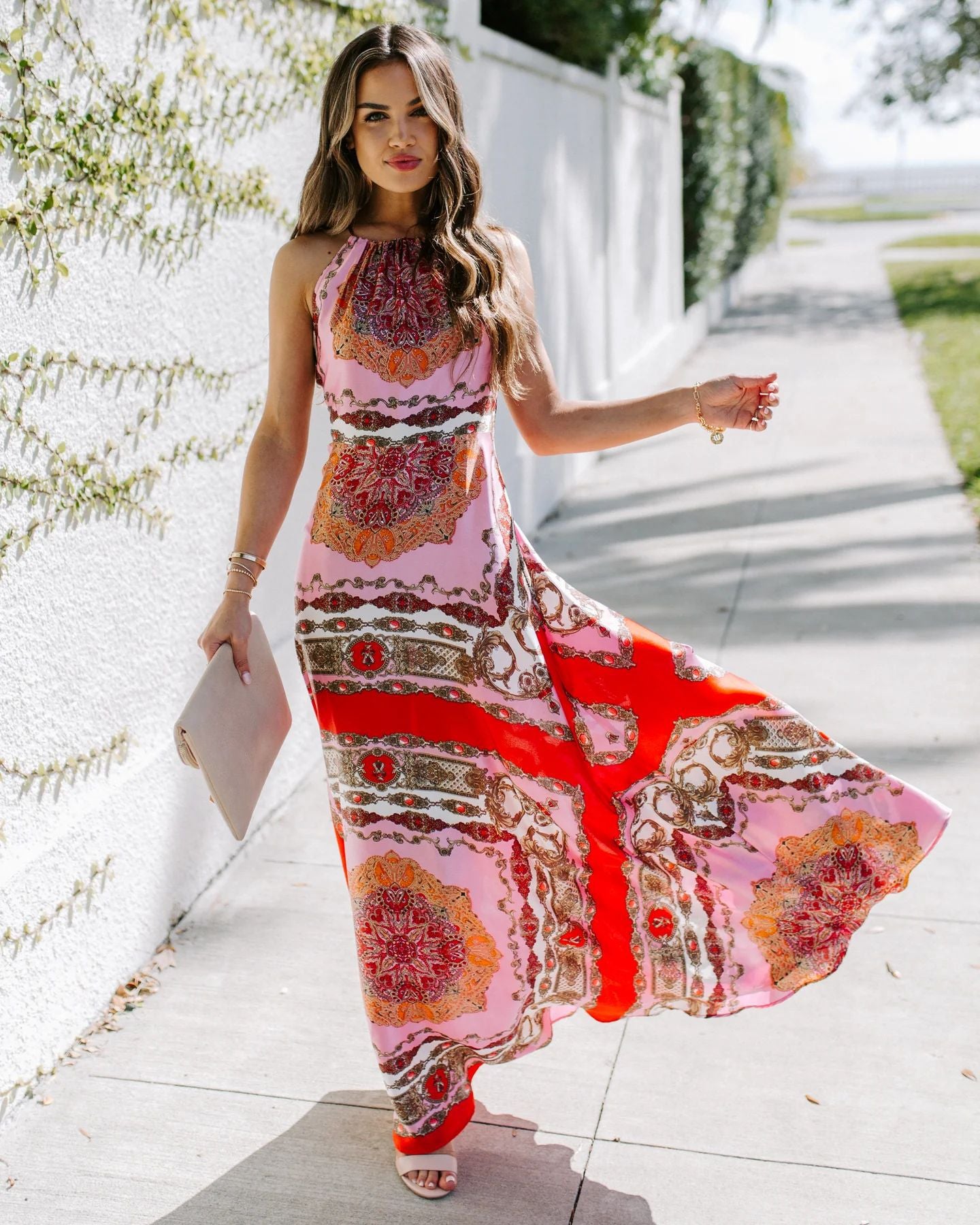 Retro Exotic Style Printed Dress Bohemian Halter Beach Dress Women