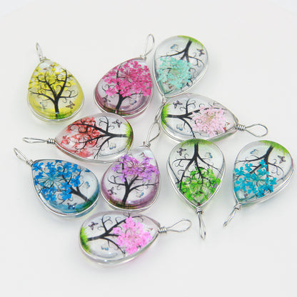 Handmade Lucky Tree Four-leaf Clover Dandelion Mori Girl Dried Flower Leather String Necklace