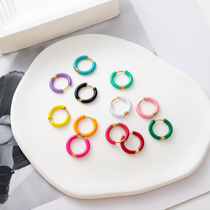 Colorful Oil Necklace Stainless Steel Ear Clip