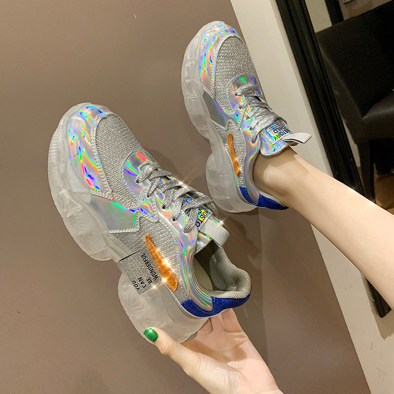 Women Transparent Sneakers Harajuku Ladies Platform Jelly Shoes Laser Casual Shoes