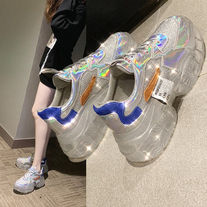 Women Transparent Sneakers Harajuku Ladies Platform Jelly Shoes Laser Casual Shoes