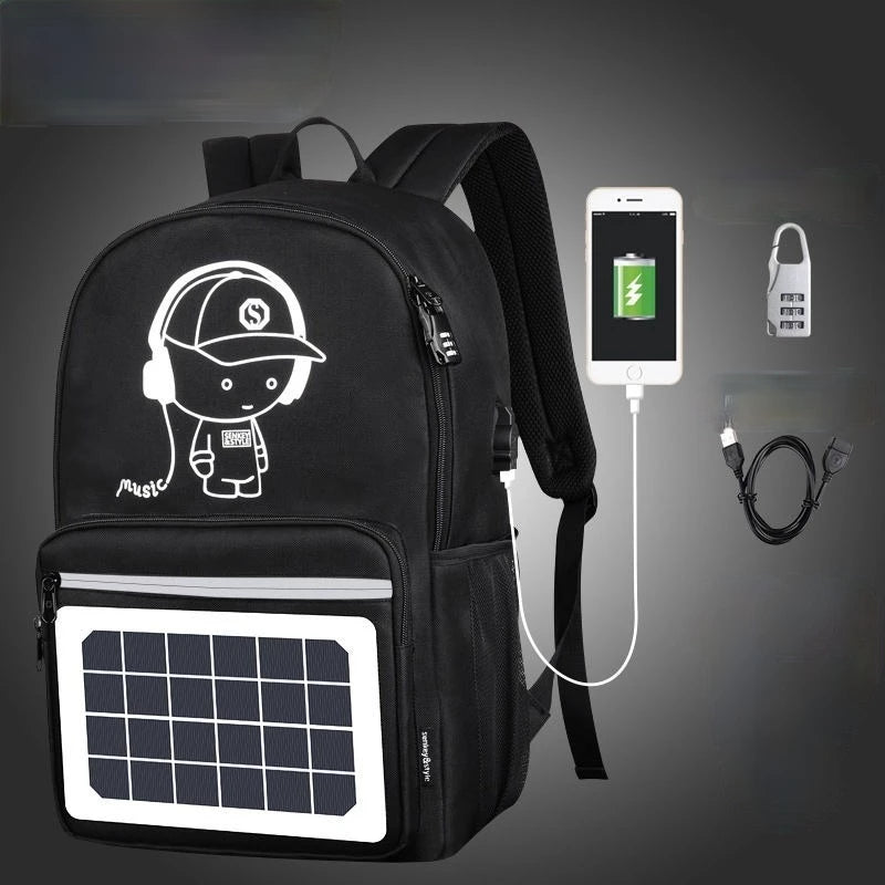 Fashion Backpack Solar Powered Charging Backpack Waterproof Oxford Large School Backpack for Teenagers Schoolbag Trend