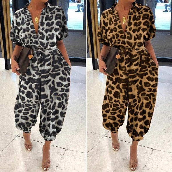 Women's Retro Short Sleeve Button Jumpsuit