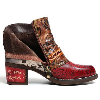 Snake print women's leather boots