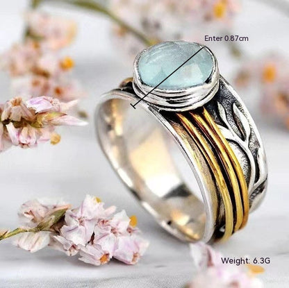 Two-color Retro Design Artistic Retro Style Light Sapphire Ring