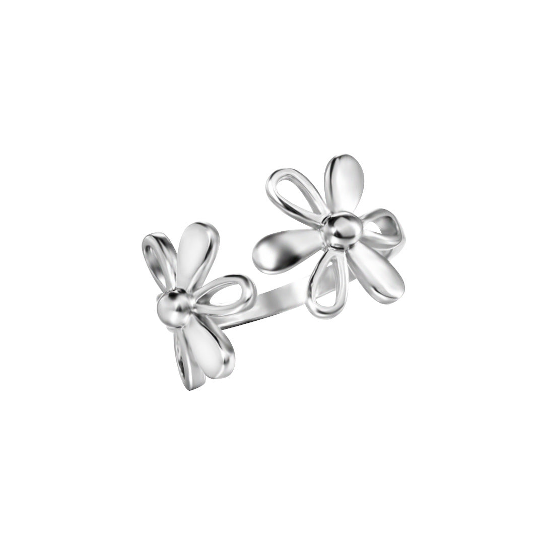 Korean Style Cute Flower Cold Wind Silver Ring With Opening