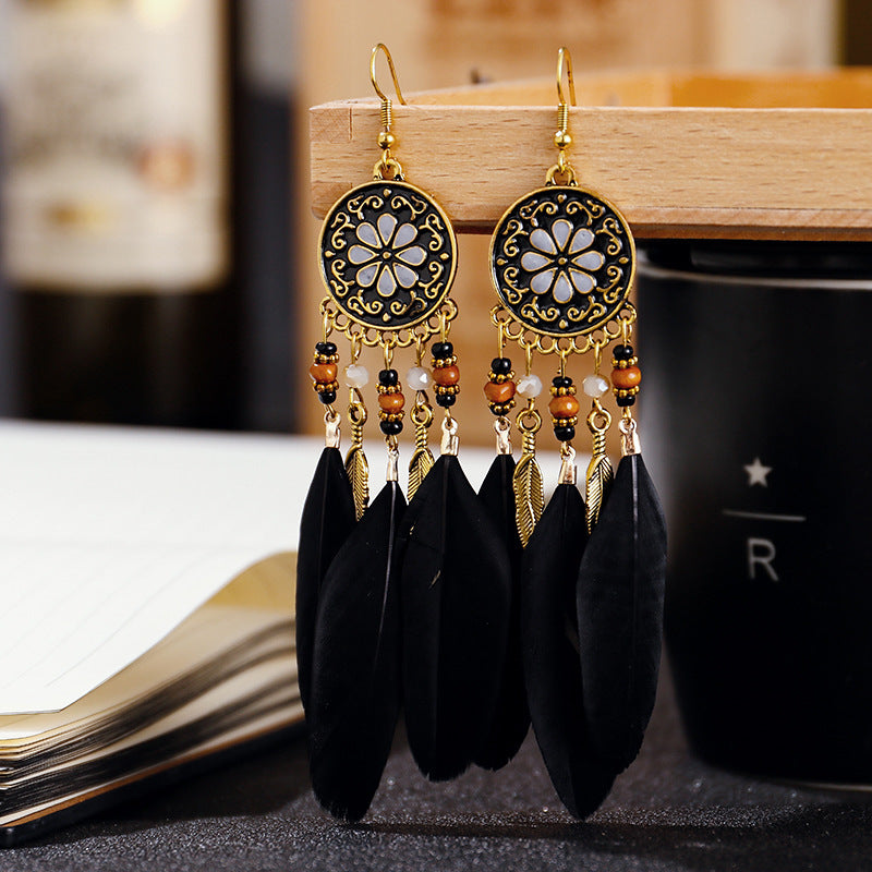 European And American Feather Earrings Personalized Long Temperament