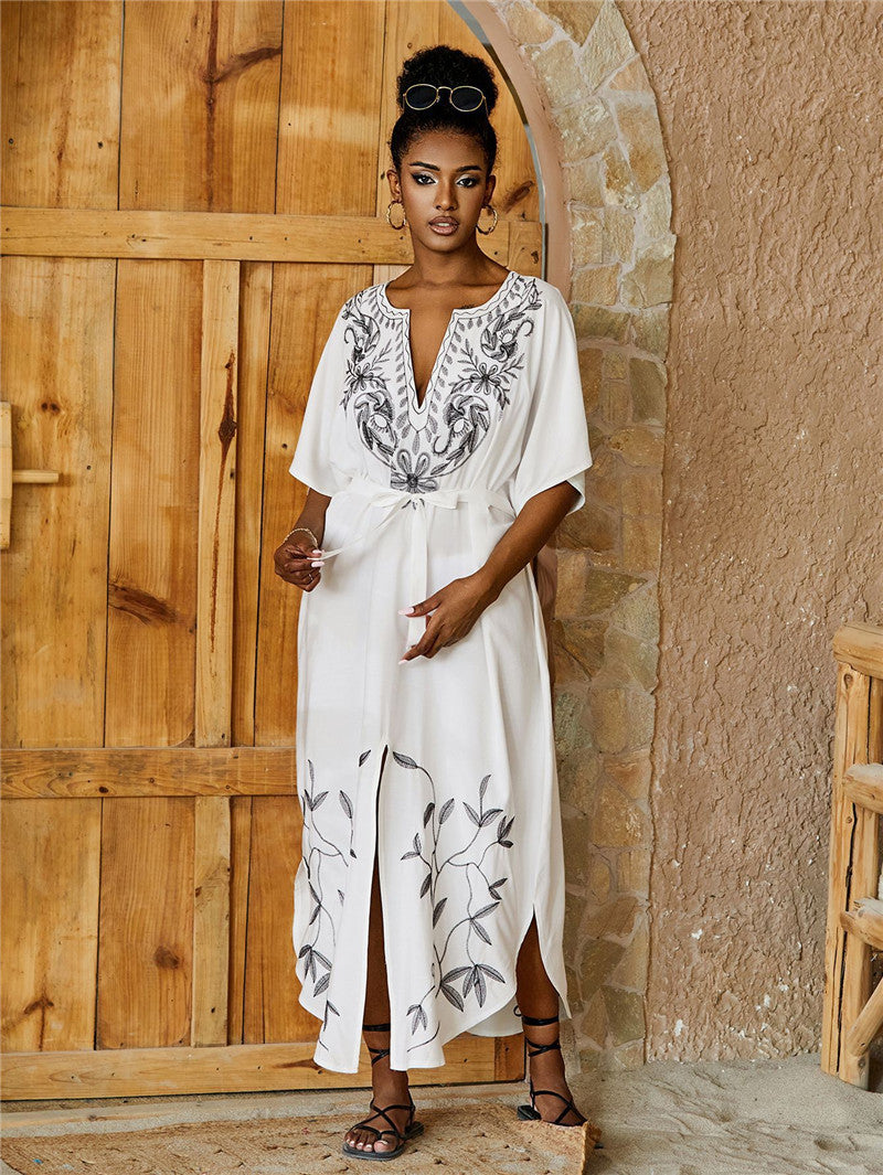 European And American Rayon Embroidered Beach Cover-up Robe Style Loose Vacation Sun Protection Shirt