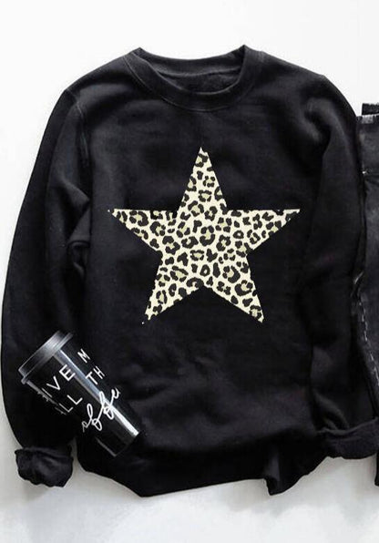 Women's Fashion Personalized Leopard Print Five-pointed Star Pattern Sweater