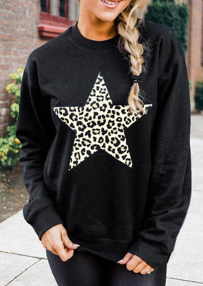 Women's Fashion Personalized Leopard Print Five-pointed Star Pattern Sweater