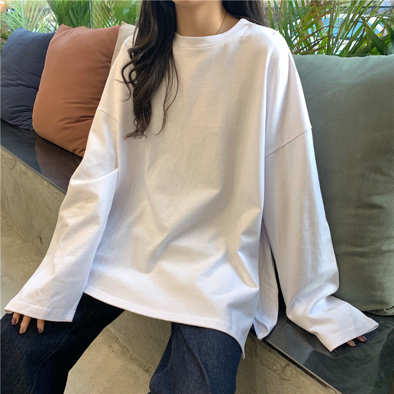 Women's Split Solid Color Long-sleeved T-shirt