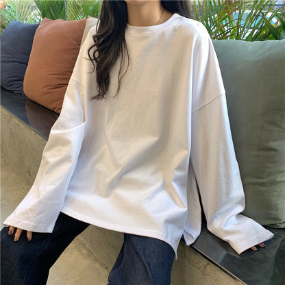 Women's Split Solid Color Long-sleeved T-shirt