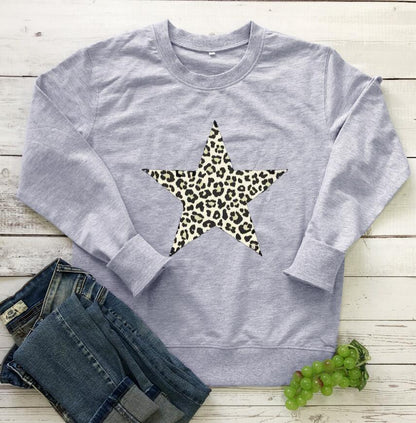 Women's Fashion Personalized Leopard Print Five-pointed Star Pattern Sweater