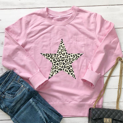 Women's Fashion Personalized Leopard Print Five-pointed Star Pattern Sweater