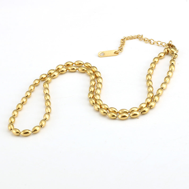 Stainless Steel Plated 18K Oval Beads Chain Necklace