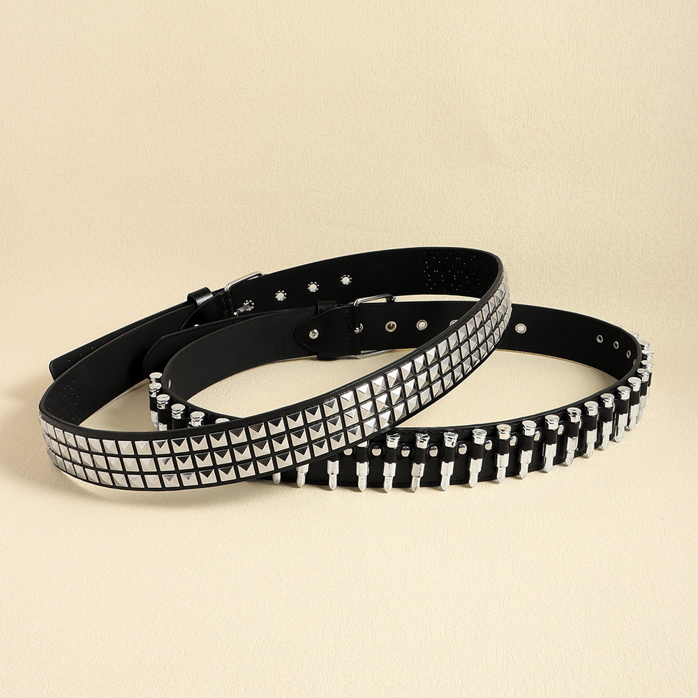 Rivet Belt Rock Trend Punk Bullet Black Belt Men And Women Personality Fashion Hip-hop Accessories